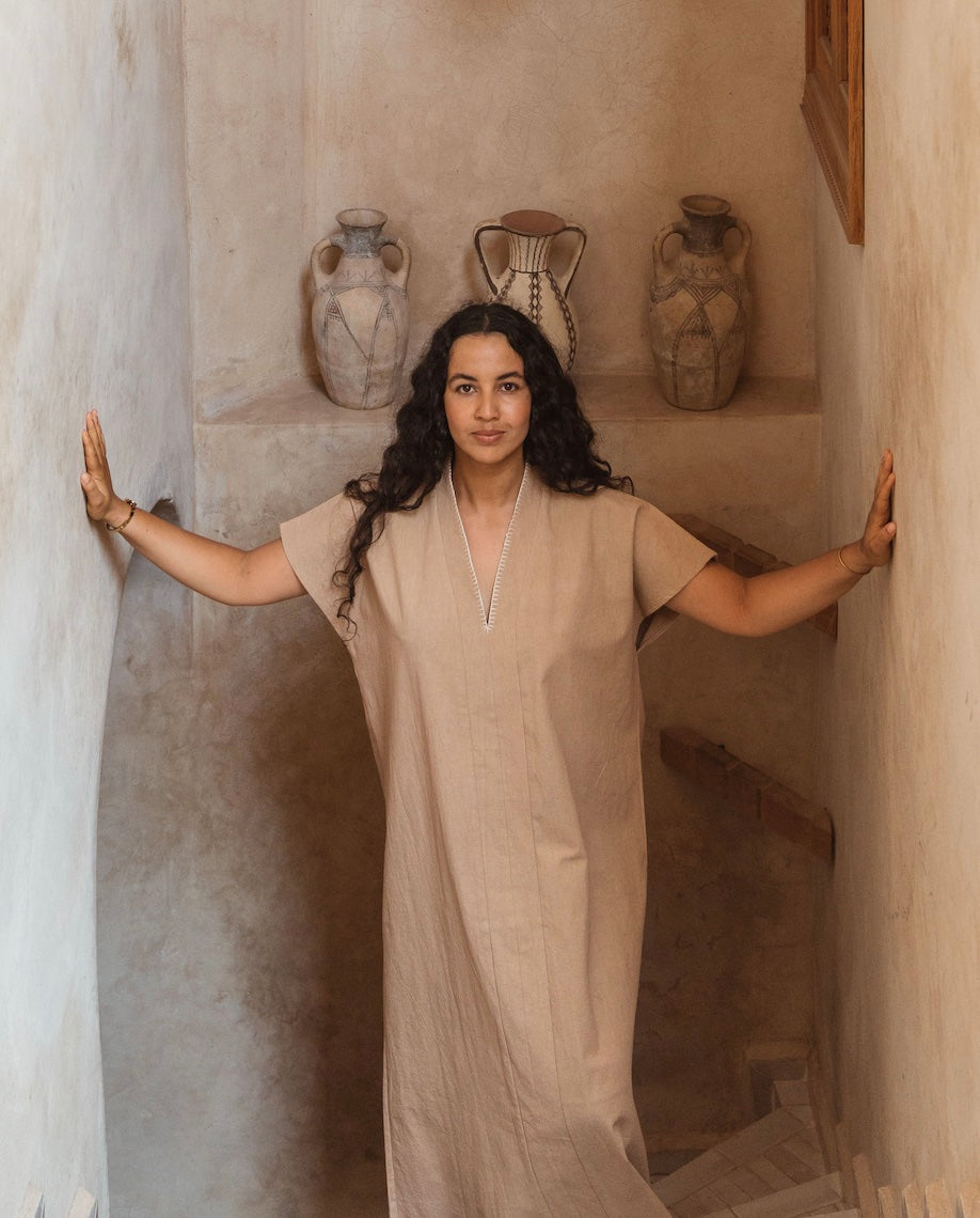Caftan Dress Oum Cotton with Hbik Embroidery